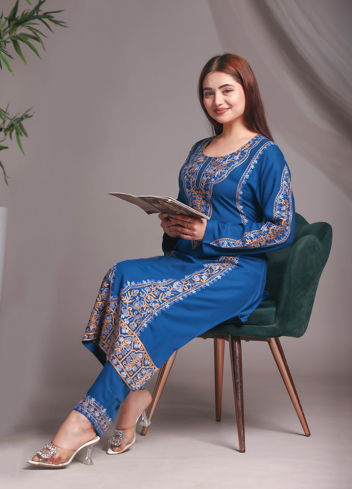 Kashmiri Ari Work Rayon Straight Embroidered Kurta With Pant