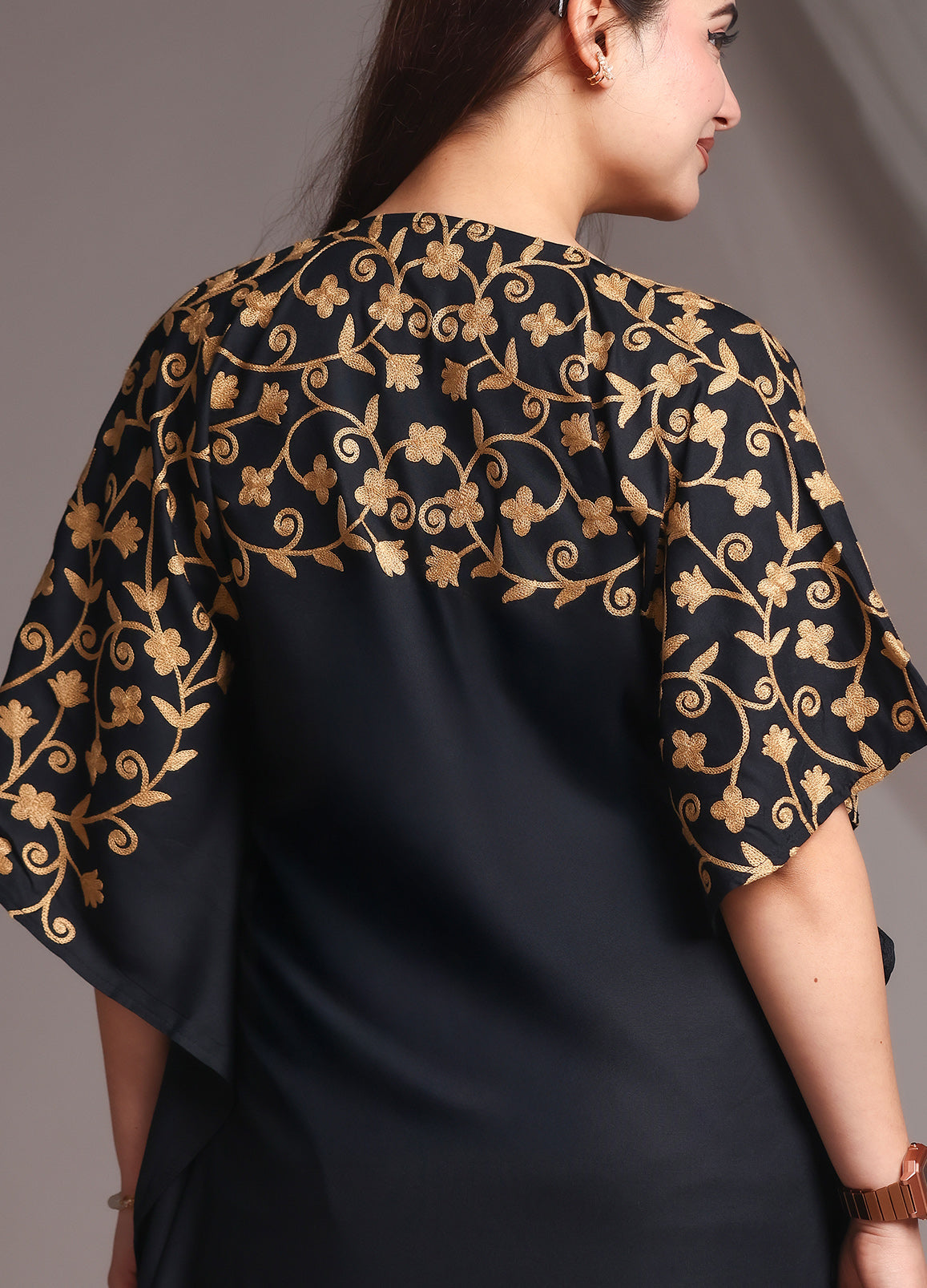 Kaftan Kashmiri Ari Work Black Rayon Embroidered Kaftan Set