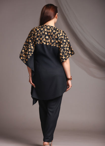Kaftan Kashmiri Ari Work Black Rayon Embroidered Kaftan Set