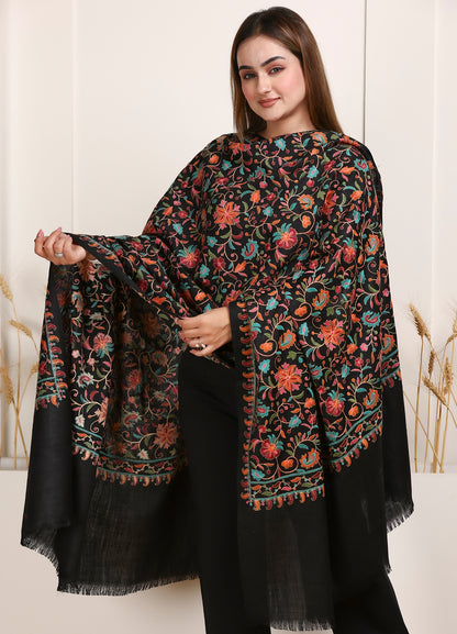 Rangrez 100% Pure Wool Fabric Sozni Hand Embroidered Shawl