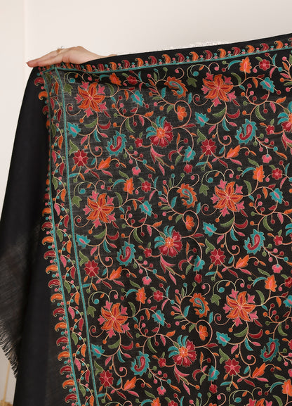 Rangrez 100% Pure Wool Fabric Sozni Hand Embroidered Shawl
