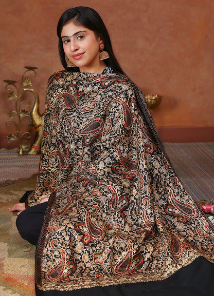 Regal Noir Aari Embroidered Kashmiri Shawl