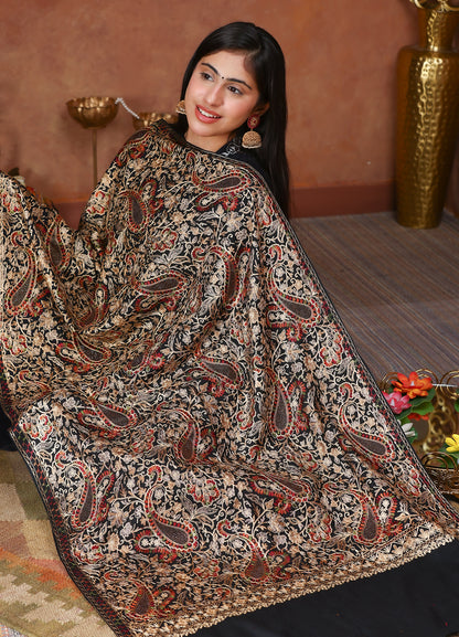 Regal Noir Aari Embroidered Kashmiri Shawl