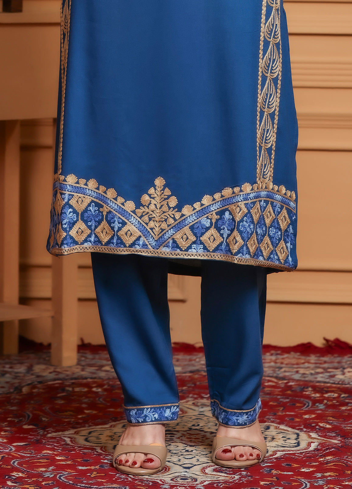 Royal Blue Embroidered Straight Kurta Pant Set for Women | Premium Ethnic Wear