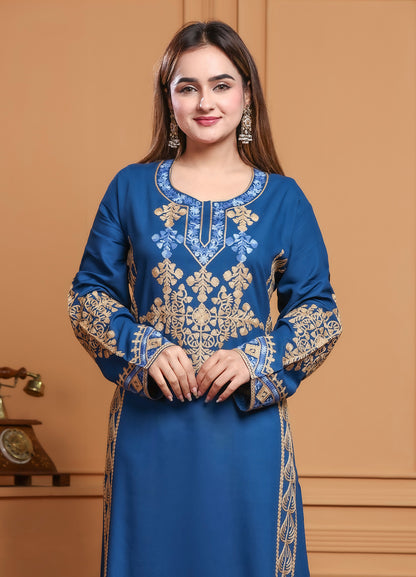 Royal Blue Embroidered Straight Kurta Pant Set for Women | Premium Ethnic Wear