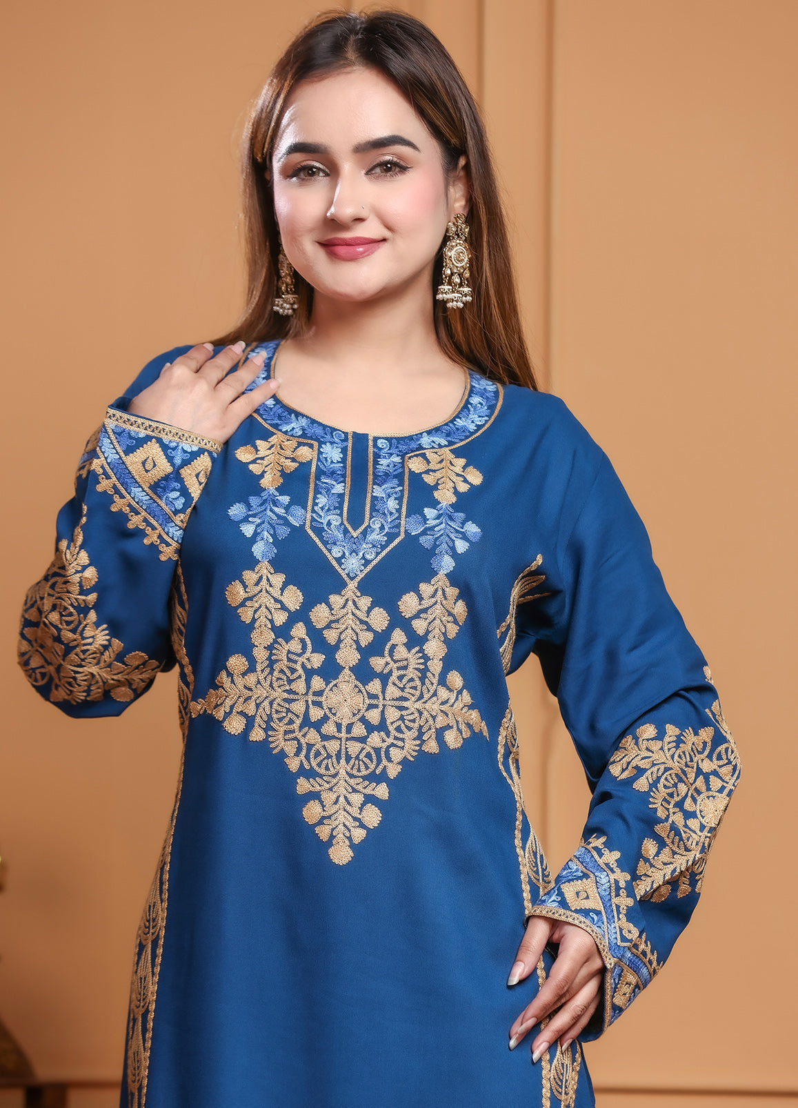 Royal Blue Embroidered Straight Kurta Pant Set for Women | Premium Ethnic Wear