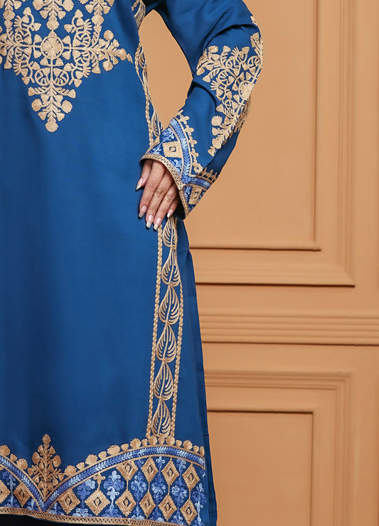 Royal Blue Embroidered Straight Kurta Pant Set for Women | Premium Ethnic Wear