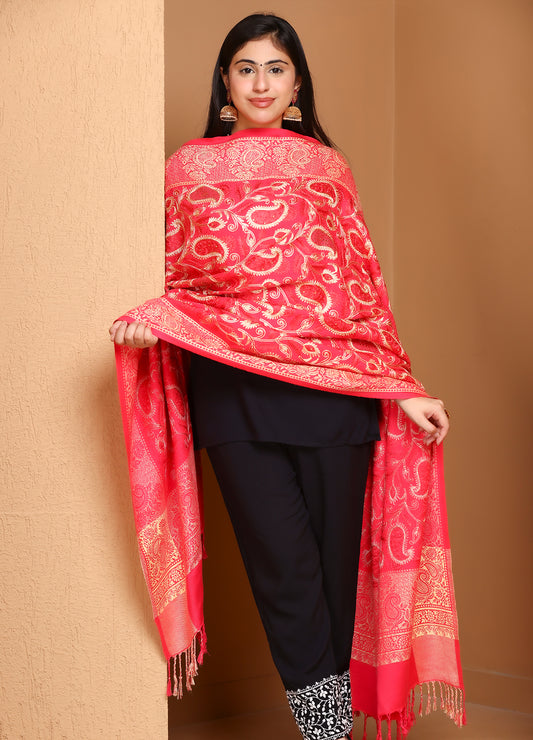 Royal Red Kani Wool Shawl