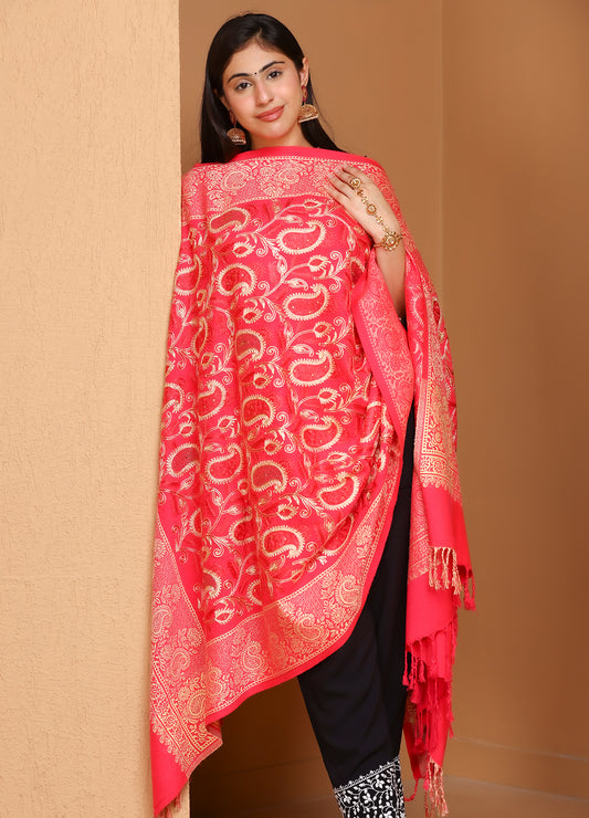 Royal Red Kani Wool Shawl