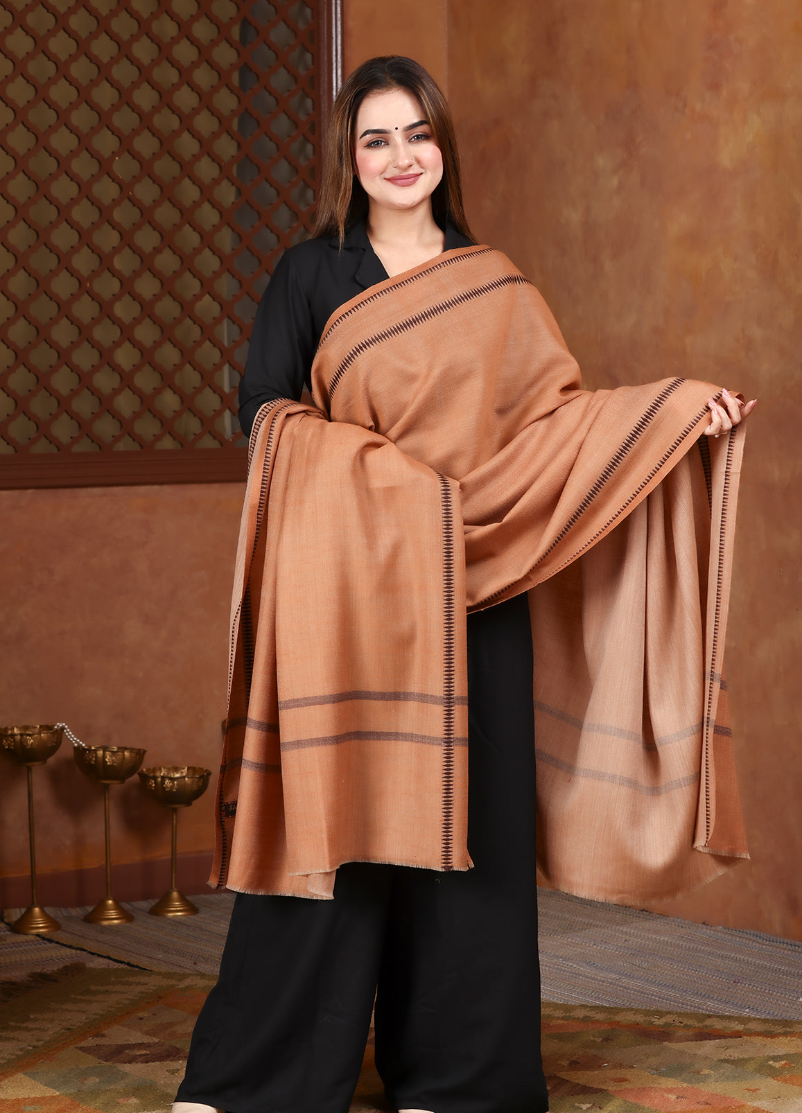 Sajda Brown Ombre Pure Pashmina Minimal Border Shawl