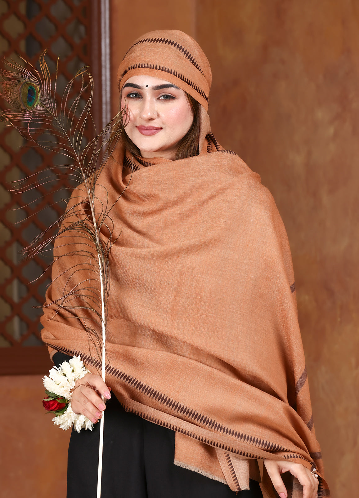 Sajda Brown Ombre Pure Pashmina Minimal Border Shawl