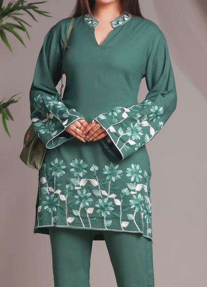 Sea Green Floral Embroidered Rayon Straight Kurta With Pant