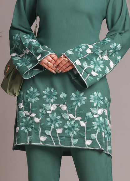 Sea Green Floral Embroidered Rayon Straight Kurta With Pant