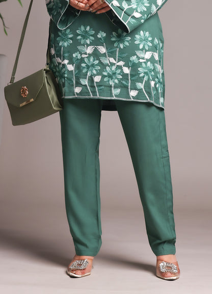 Sea Green Floral Embroidered Rayon Straight Kurta With Pant