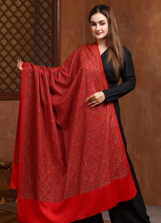 Sozni Gold Zari Work Artistry On Pure Pashmina