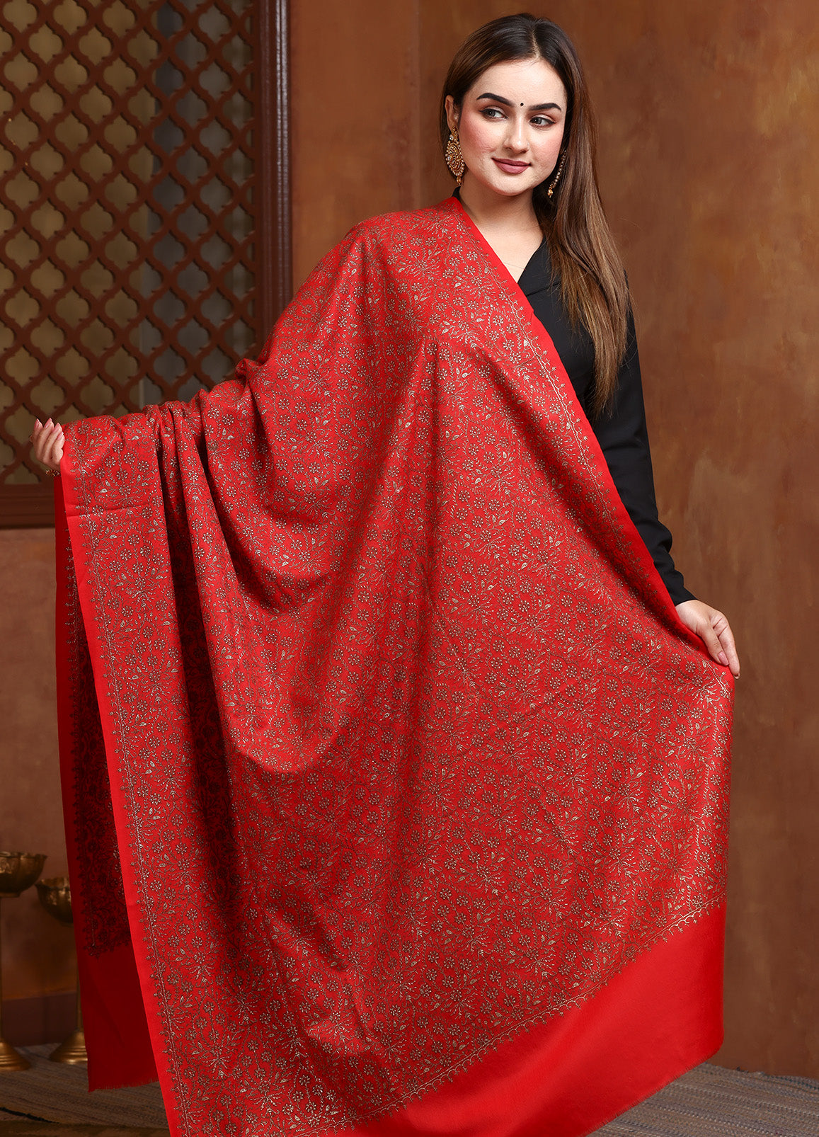 Sozni Gold Zari Work Artistry On Pure Pashmina