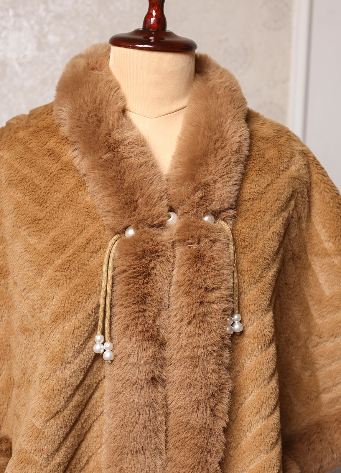 Super Soft Brown Poncho With Rich Fur Detailing
