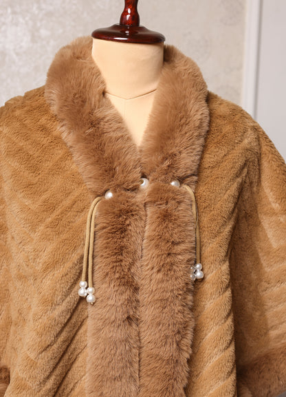 Super Soft Brown Poncho With Rich Fur Detailing