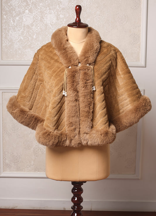 Super Soft Brown Poncho With Rich Fur Detailing