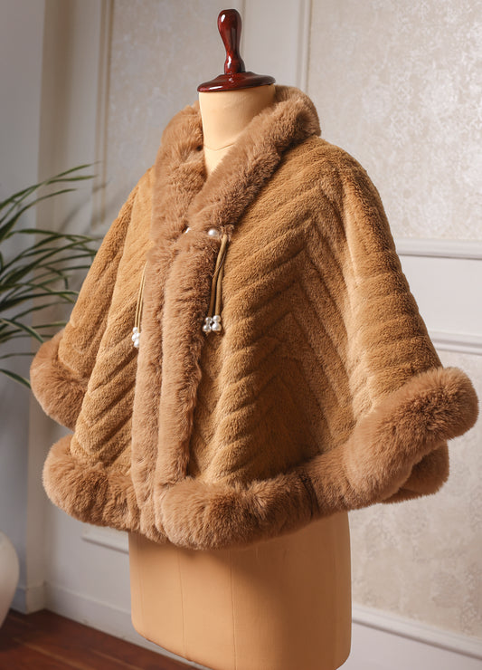 Super Soft Brown Poncho With Rich Fur Detailing