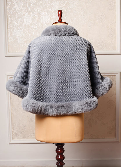 Super Soft Grey Poncho With Rich Fur Detailing