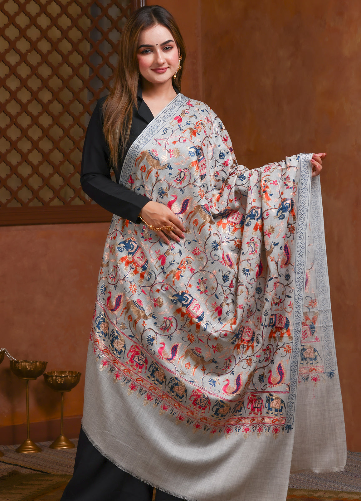 The Pashmina Kalamkari Shikargah Design Shawl