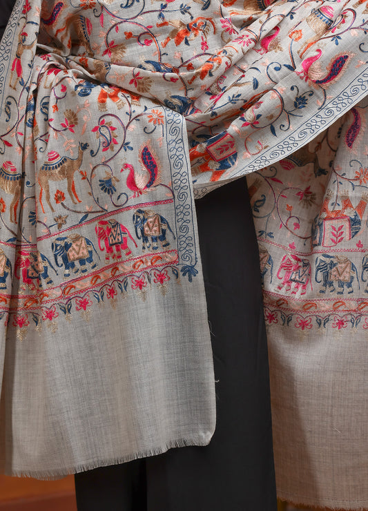The Pashmina Kalamkari Shikargah Design Shawl