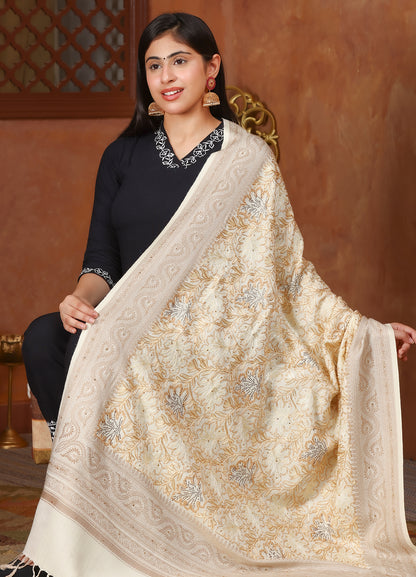Tone To Tone Chinar Nalki Embroidery Shawl Crystal Stone Work