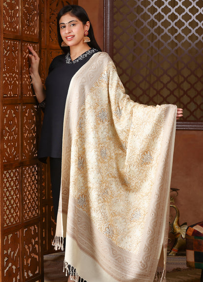 Tone To Tone Chinar Nalki Embroidery Shawl Crystal Stone Work