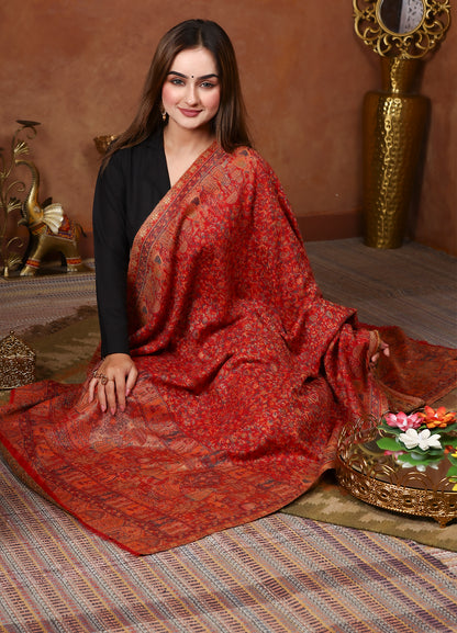 Traditional Red Kani Stole With Heritage Weave
