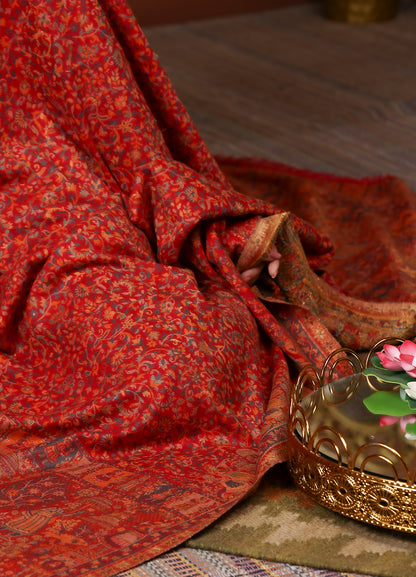 Traditional Red Kani Stole With Heritage Weave