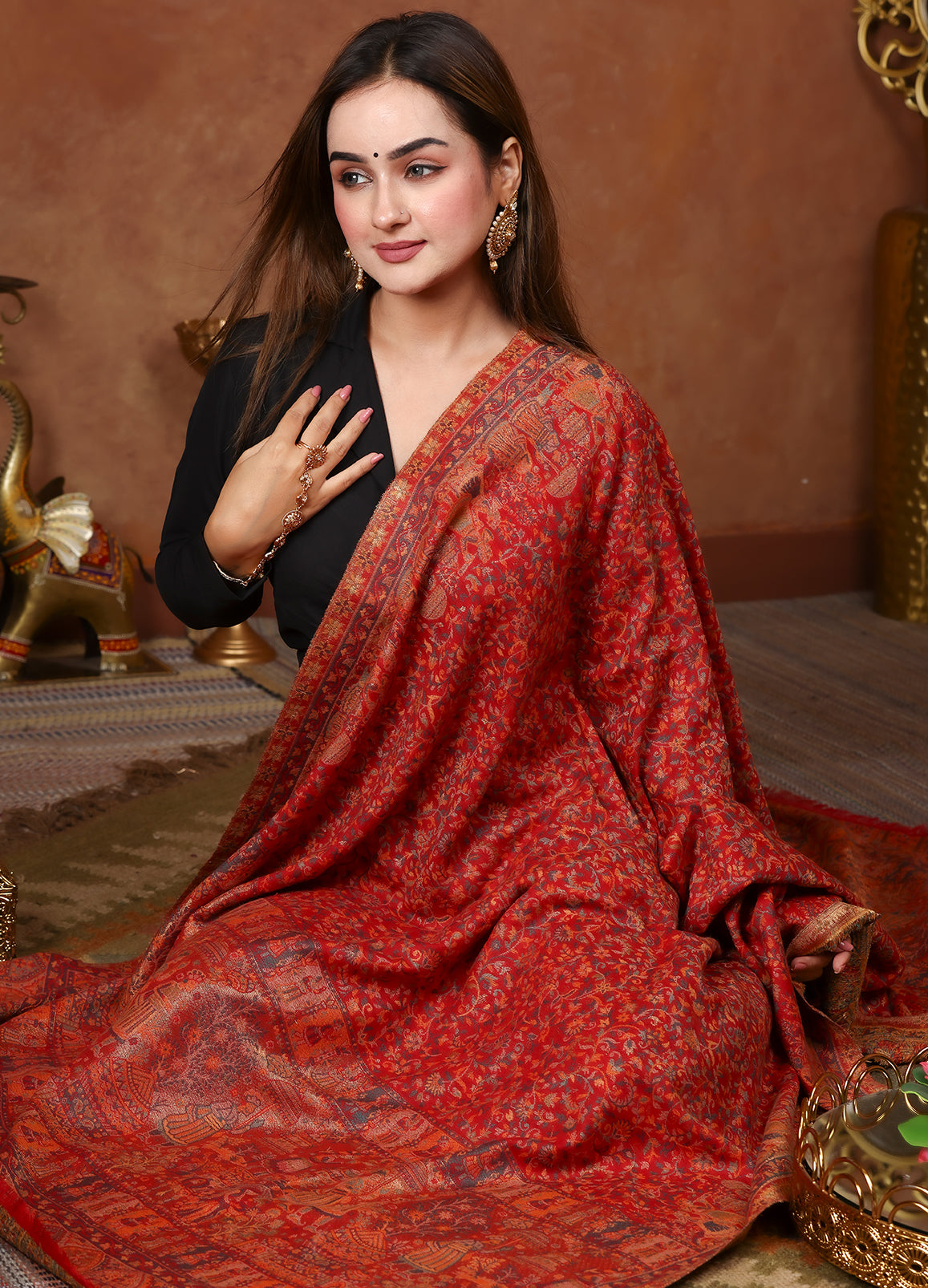 Traditional Red Kani Stole With Heritage Weave