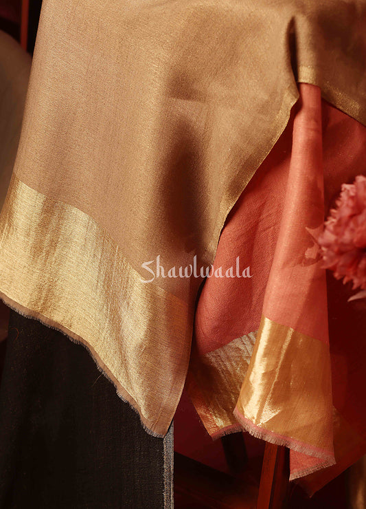 Moonlight Zari Reversible Stole Black, Gold And Peach