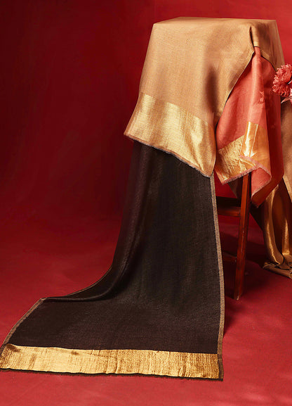 Moonlight Zari Reversible Stole Black, Gold And Peach