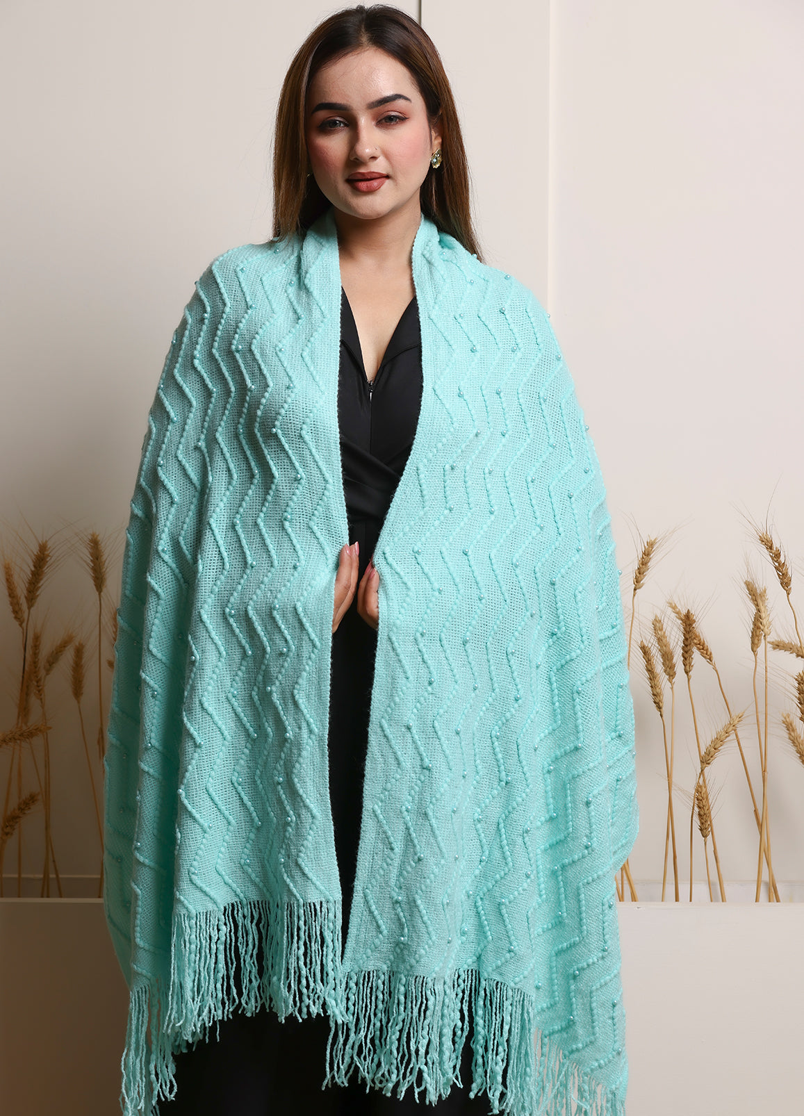 Ultralight Pure Color Evening Wrap With Tassel Details Stole