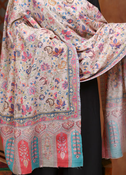 Women Rangdil 100% Pure Wool Fabric Kalamkari Embroidered Shawl