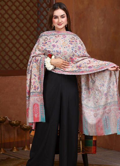 Women Rangdil 100% Pure Wool Fabric Kalamkari Embroidered Shawl