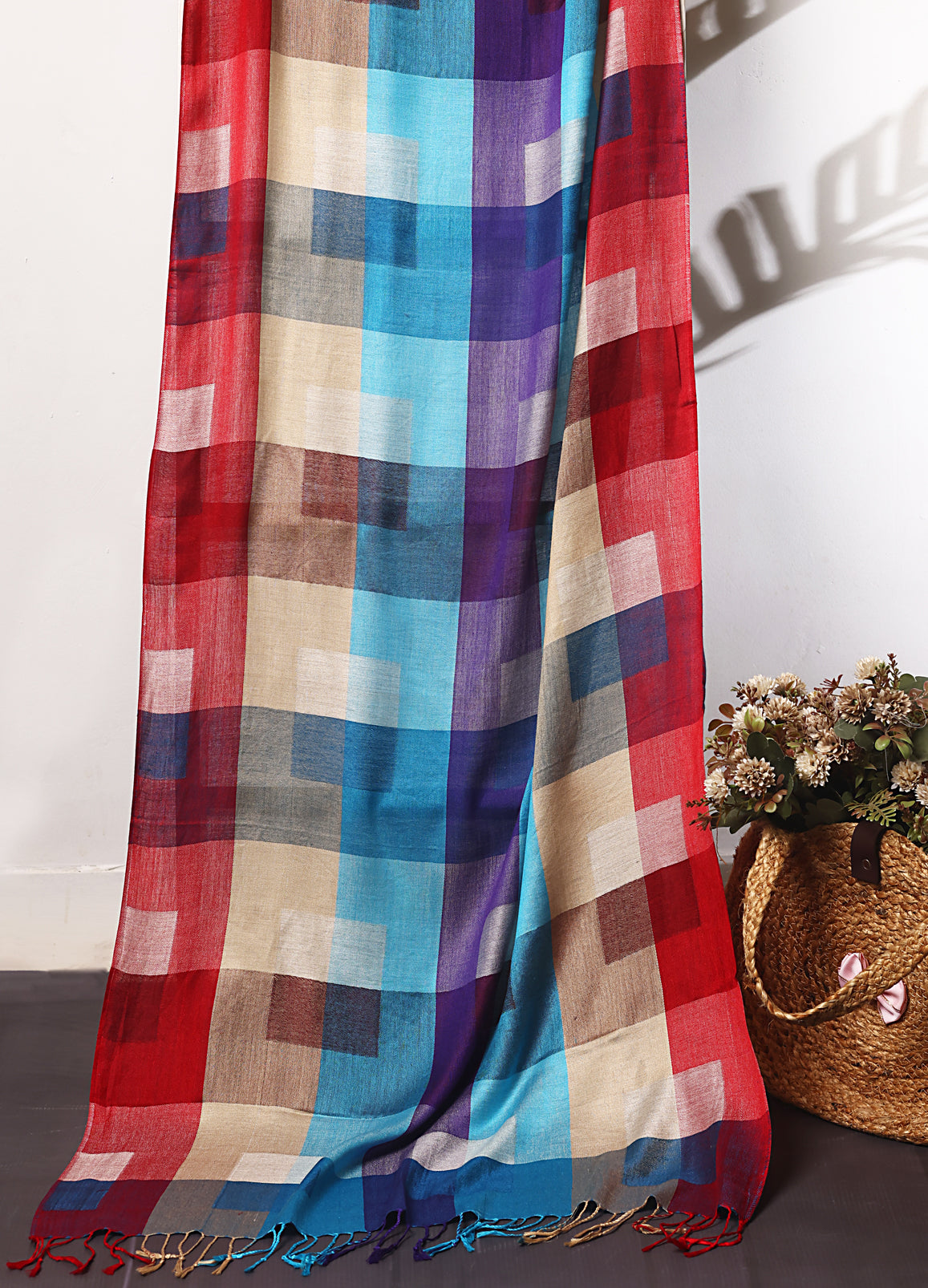 Checks Kashmiri Patterned Silk Modal Stole