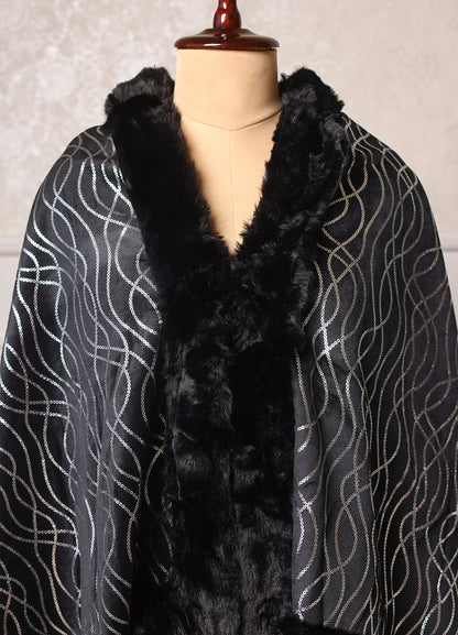 Women’s Faux Fur Collar Knit Open-Front Poncho