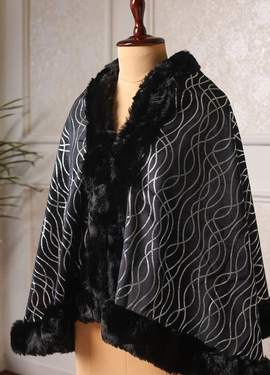 Women’s Faux Fur Collar Knit Open-Front Poncho