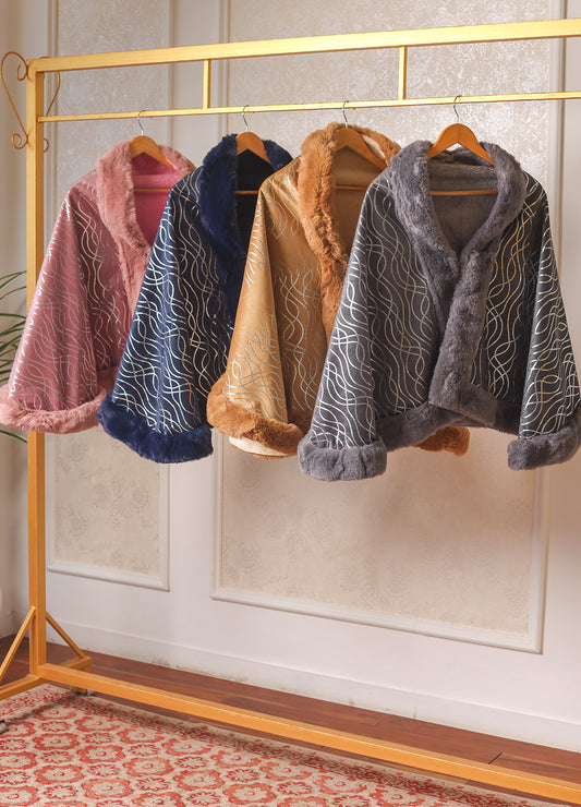 Women’s Faux Fur Collar Knit Open-Front Poncho