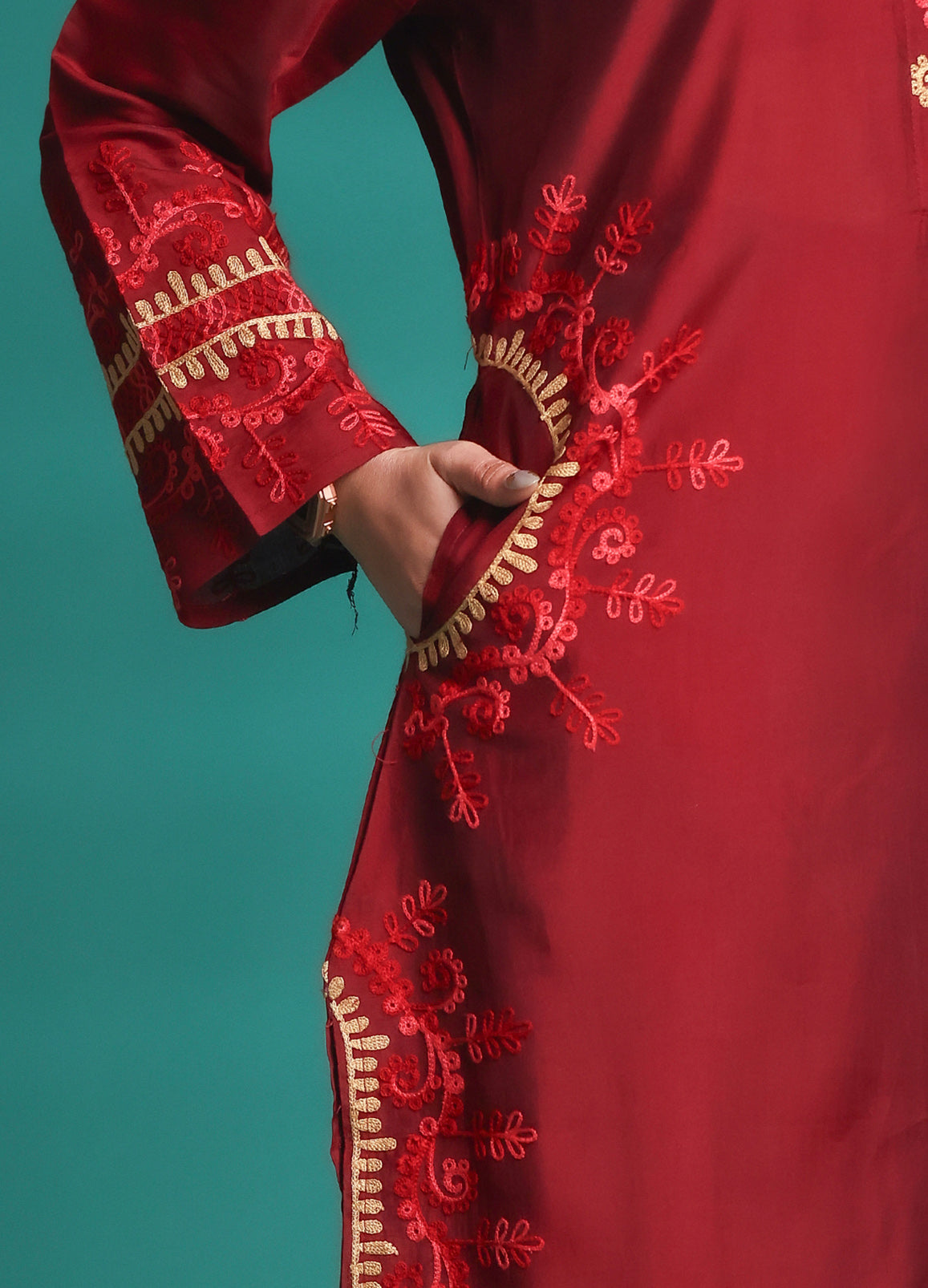 Women's Ethnic Maroon Embroidered Rayon Straight Co-ord Set