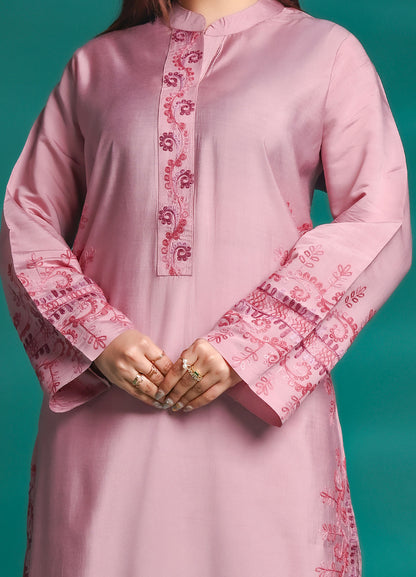 Women's Pink Embroidered Rayon Straight | Elegant Ethnic Co-ord Set