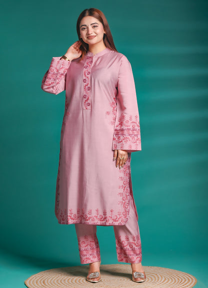Women's Pink Embroidered Rayon Straight | Elegant Ethnic Co-ord Set