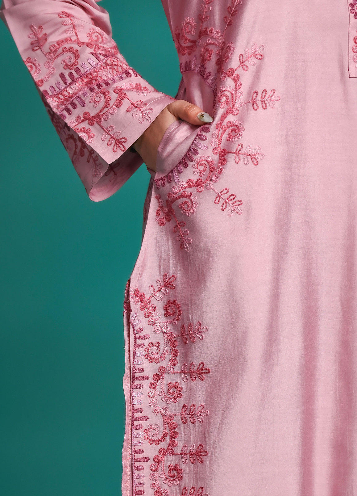 Women's Pink Embroidered Rayon Straight | Elegant Ethnic Co-ord Set