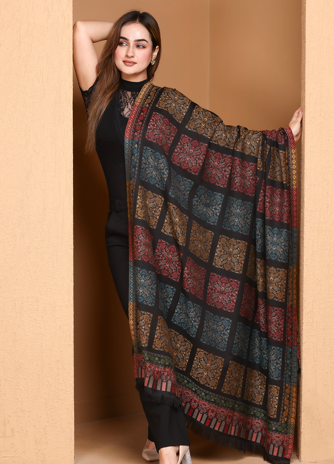 Zohra – Pure Wool Geometry Kani Shawl