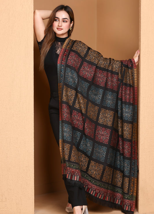 Zohra – Pure Wool Geometry Kani Shawl
