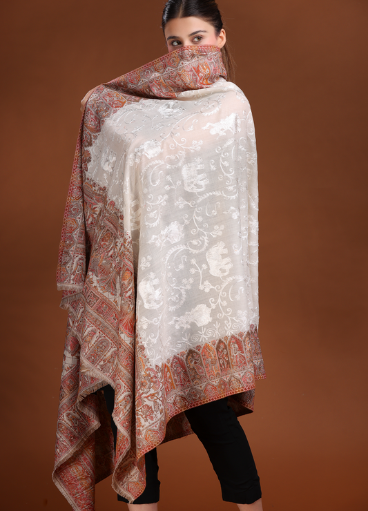 Firoza Aari Embroidered Pure Wool Shawl