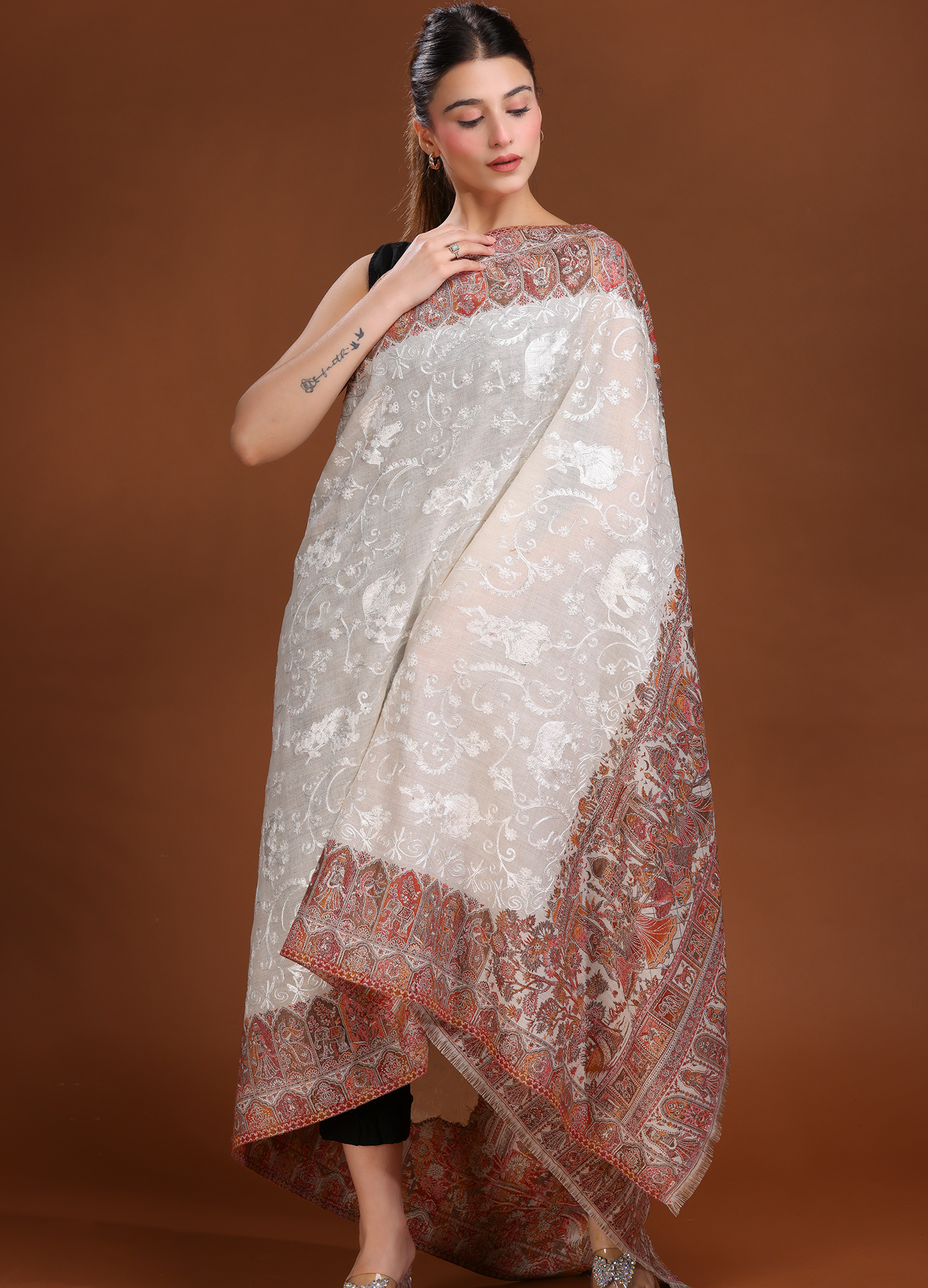 Firoza Aari Embroidered Pure Wool Shawl