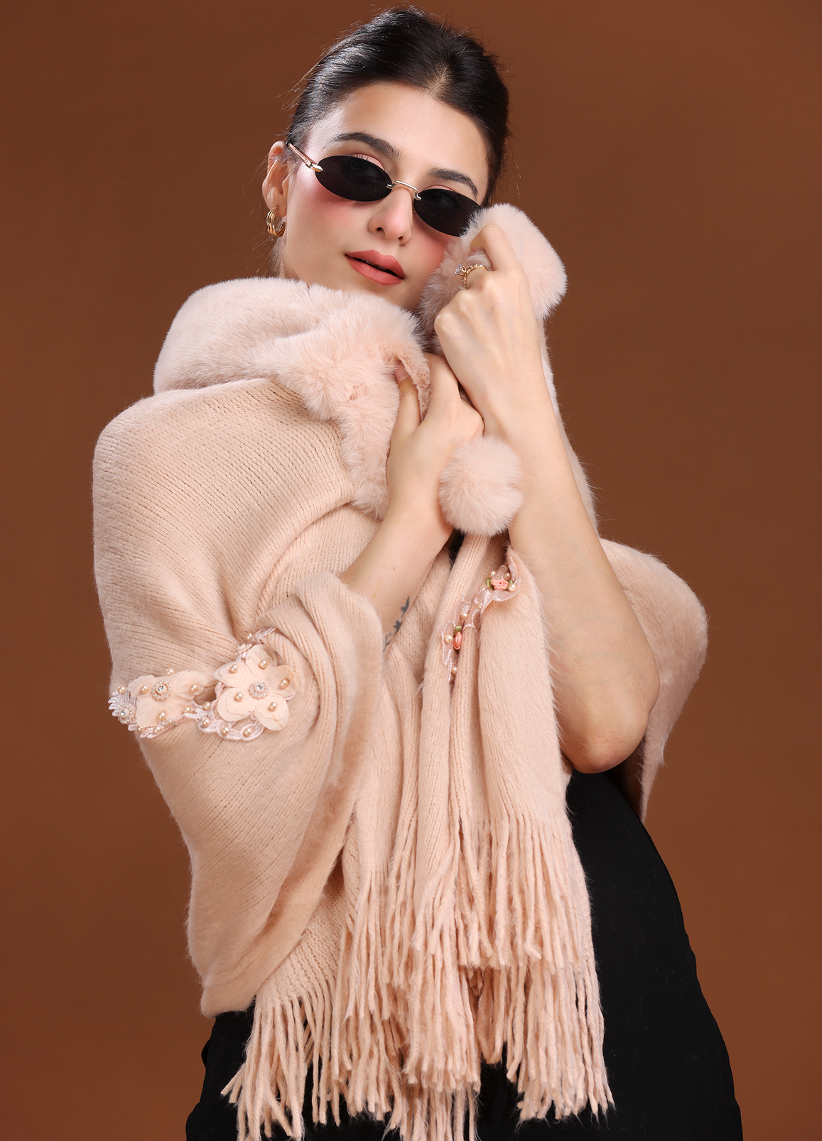 Peach Soft Fur Poncho